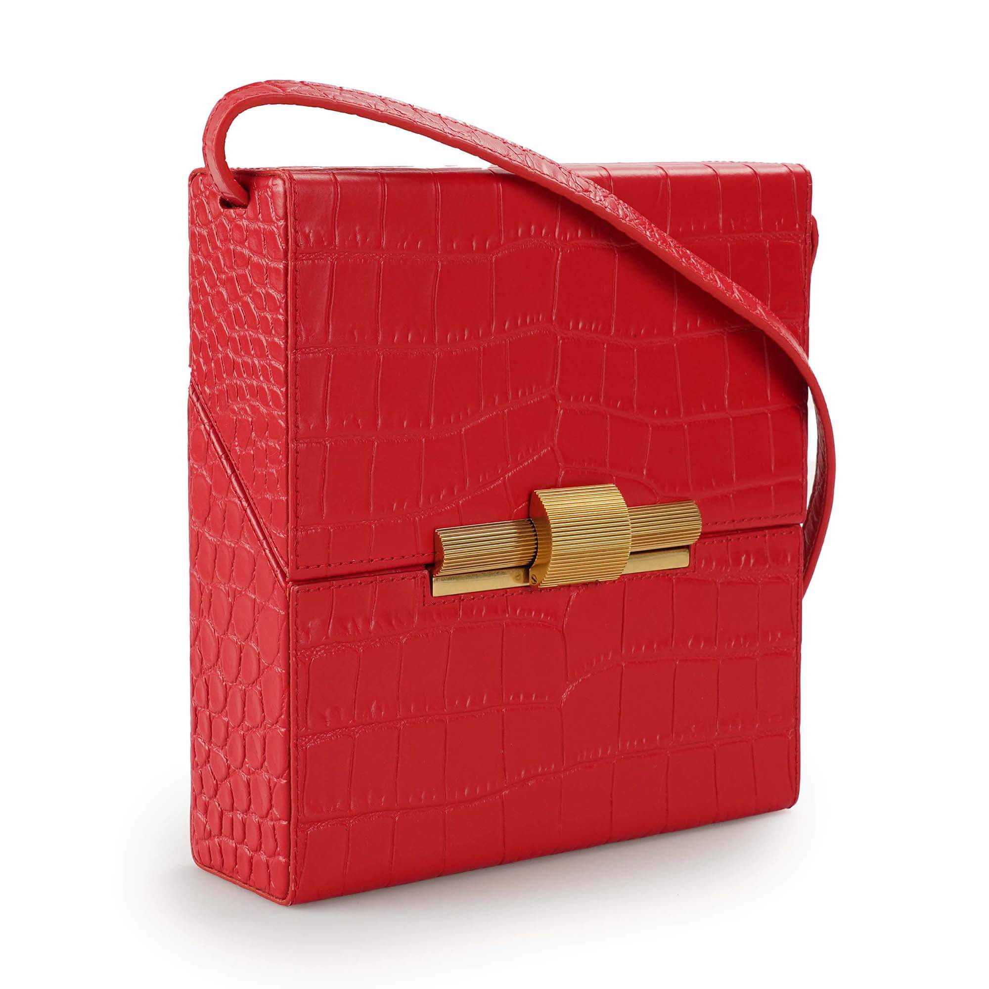 Bottega Veneta - Red Crocodile Embossed Leather Daisey Tote Bag 